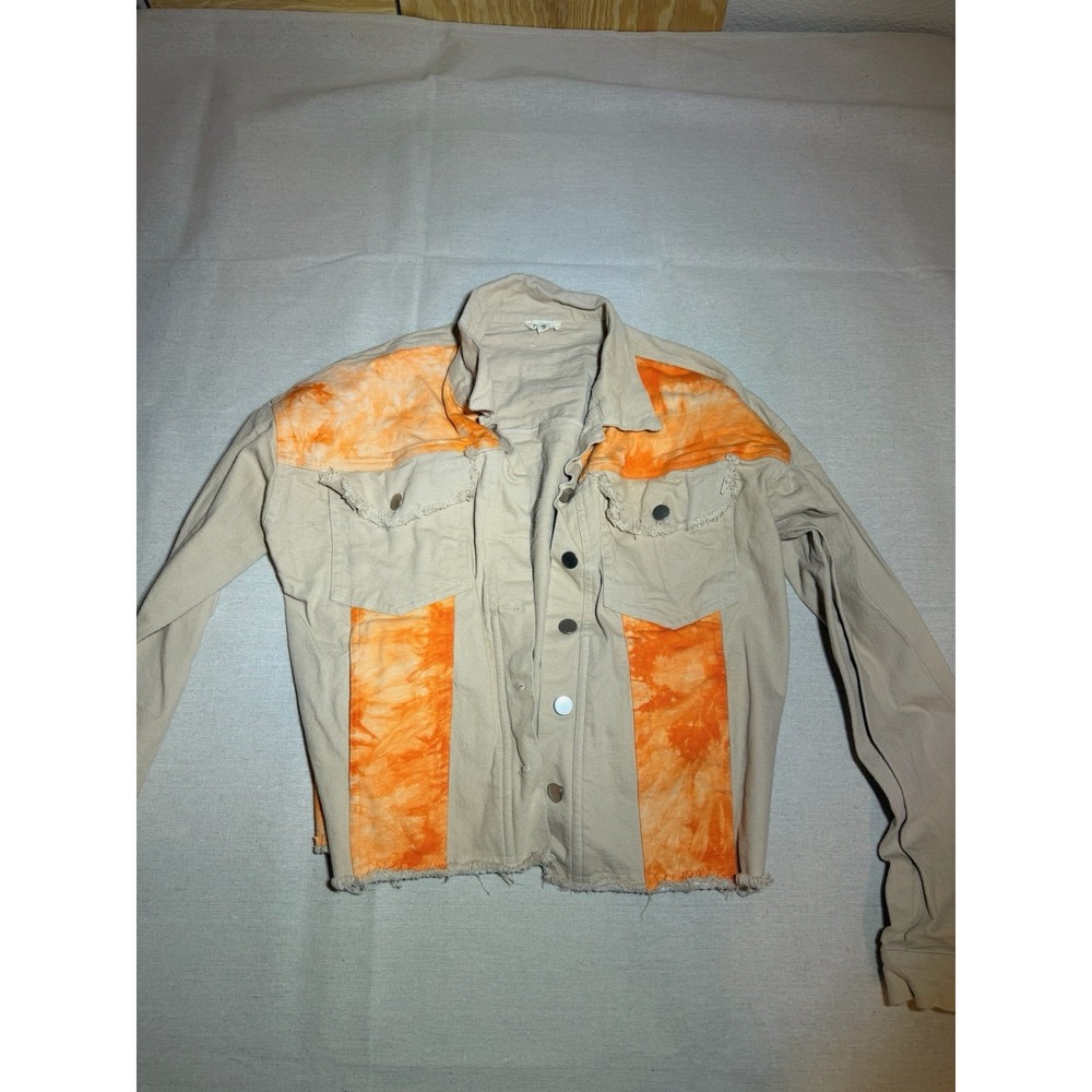 Pol Oversize Jean Jacket Cream And Orange Size Small